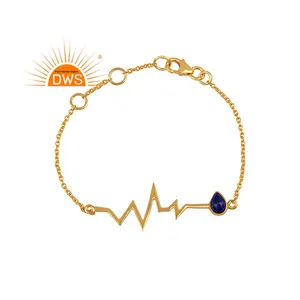 Trendy Top Selling <b>Sterling</b> <b>Silver</b> Heartbeat <b>Charm</b> <b>Bracelet</b> Lapis Lazuli Gemstone <b>Bracelet</b> For Women Jewelry Supplier - Product Image 1