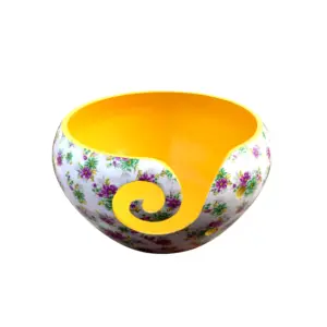 黄色重漩涡铝纱碗装饰金属钩针碗，用于刺绣织针或钩针套件