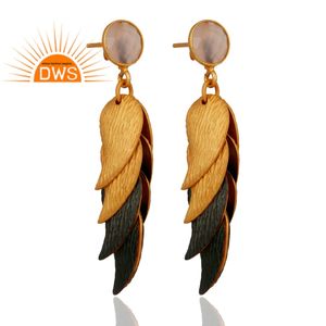 Pendientes de Calcedonia Rosa al por Mayor, Pendientes Colgantes Chapados en Oro de 24k, Joyería de Latón de Moda - Product Image 2