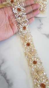 Tissu de base en filet coloré or, fait sur mesure, avec broderie florale, adapté aux créateur de vêtements - Product Image 2