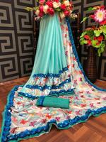 Vêtements de soirée les plus beaux et attrayants Saree imprimé avec chemisier Pièce pour femme indienne Vêtements ethniques en gros à bas prix