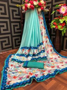 Vêtements de soirée les plus beaux et attrayants Saree imprimé avec chemisier Pièce pour femme indienne Vêtements ethniques en gros à bas prix - Product Image 4
