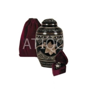 Urna de cremación de Metal de latón macizo de dos tonos Floral de alta calidad hecha a mano por expertos, caja de terciopelo Art Deco, suministros funerarios Premium - Product Image 5