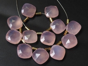 Cojines facetados de Calcedonia Rosa 12X12MM par joyería de piedra de cuarzo gota de lágrima Briolette forma cuadrada cuenta al por mayor - Product Image 3