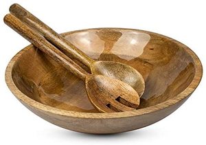 Acacia Wood <b>Salad</b> <b>Bowl</b> <b>Servers</b> Solid Hardwood <b>Salad</b> Wooden <b>Bowl</b> With Fork Spoon for Fruits <b>Salads</b> for Sale - Product Image 3
