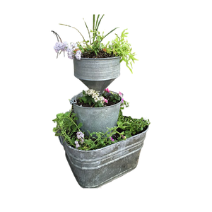 Galvanized <b>Planters</b> With Iron Stand Set Of Two Different Sizes Flower <b>Pot</b> For <b>Garden</b> Decor Accessories - Product Image 5