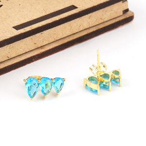 Great Quality Faceted Pear Shape swiss Blue Quartz Stud <b>Earring</b> 24k Gold Plated High Grade Women Fashion <b>Climber</b> Stud <b>Earring</b> - Product Image 3