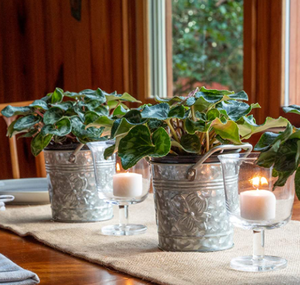 Galvanized Flower Plant Pots with Handles 4 inch Set of 3 Decorative Small Metal Bucket Planters for <b>Table</b> Centre - Product Image 3