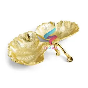 Serveware Leaf Shaped Designer Luxury Aluminum Dish Rough Brass EPL Finishing Classic Design Platter