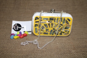 Tradnary <b>Clutch</b> Handbags in White & <b>Yellow</b> Color for Ladies Fashion Purses and Handbags for Gift Mother of Pearl Inlay & Resin - Product Image 2