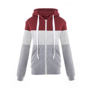 Winter Long Sleeve Fleece Lined Full Zip Hooded Sweatshirt for Women Casual Color Block Hoodie - Product Image 1