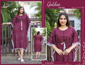 Caftán KURTI con encaje, estampado de diseñador, REYON - Product Image 5