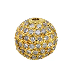 Natural Diamond Pave Spacer Perlen Ball Findings Massiver 14 Karat Gelbgold Zubehör Spacer Bead feiner Schmuck