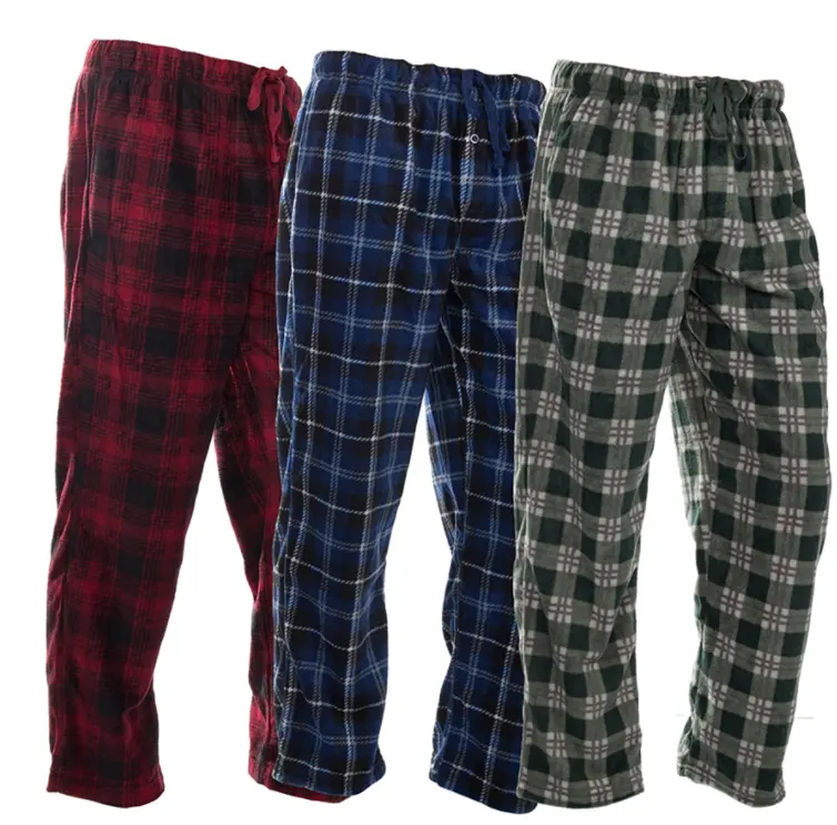 Custom Mens Sleep Pajama Colors Fleece Plaid Bottoms Pajama Pants