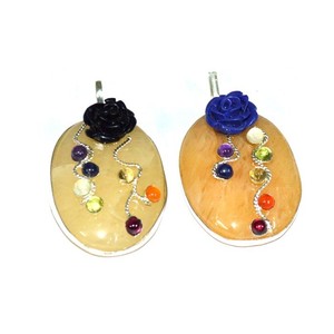 Venta al por mayor de Sanación reiki chakra colgante de cuarzo de oro Oval colgantes de Chakra - Product Image 1
