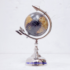 World <b>Globe</b> and Stainless Steel Metal for Home Decor Educational Purpose Knowledge Kids Round Stand 10x8x14 Inch - Product Image 1