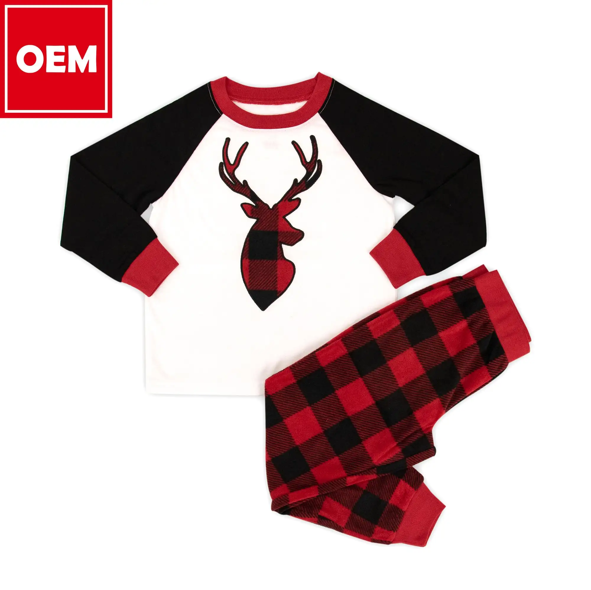 JOYUAN Kleinkind Junge Weihnachten Pyjama Set Baby l Schwarz Rot l Rentier l Raglan l Familie l 2 Stück l Stickerei l Weihnachten