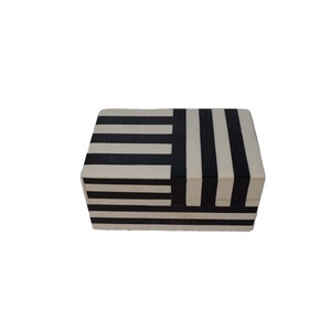 DECORATIVE BLACK AND WHITE STRIPES BONE INLAY BOX - Product Image 1