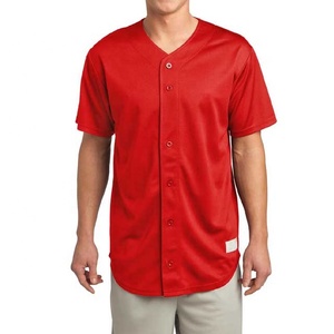 Men's Navy Blue Baseball Jersey Short Sleeve V-Neck Button Front Moisture Wicking Polyester Regular Fit Solid Color Apparel - Product Image 5