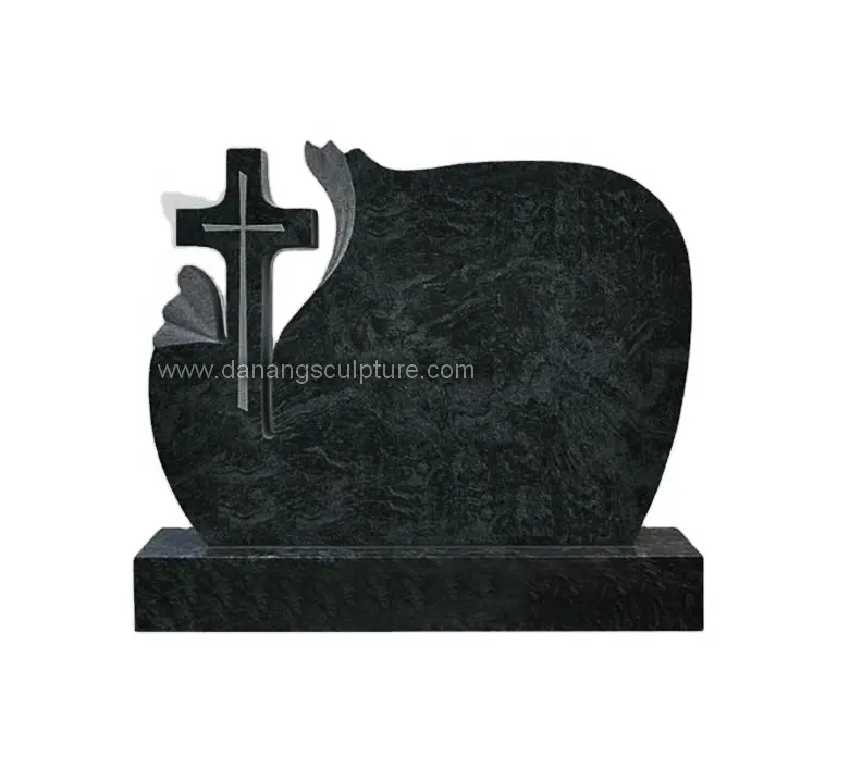 Vietnamca fabrika doğrudan fiyat yüksek kalite çapraz şekil siyah mermer granit mezar taşı anıt mezar taşı