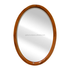 Brown Oval Teak <b>Wood</b> Wall <b>Mirror</b> - Product Image 1
