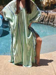 Caftan décontracté pleine longueur pour femmes motif tie dye tissé maillot de bain longueur au sol station balnéaire grande taille commande gratuite - Product Image 3