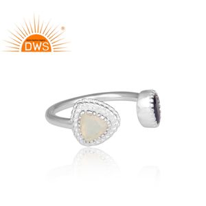 สีฟ้าไพลินและเอธิโอเปียโอปอลพลอยผู้หญิงแหวนแข็ง925เงินสเตอร์ลิงปรับเปิดแหวนเครื่องประดับผู้ค้าส่ง - Product Image 3