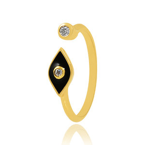 Fábrica al por mayor de alta calidad chapado en oro plata esterlina 925 piedra de circón esmalte negro ajustable mal de ojo anillo - Product Image 3