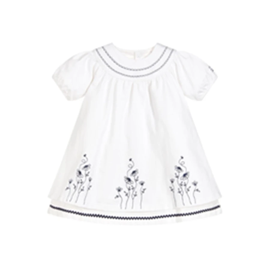 White Hand Smocked Cotton Dress 100% Cotton Quangthanh Embroidered Handmade SKD13