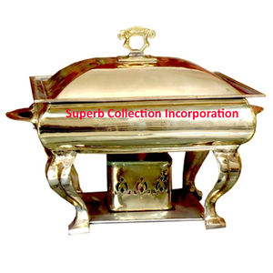 Plat à chafing rectangulaire doré avec couvercle, chauffe-plat à alcool pour buffet, équipement de maintien au chaud pour la restauration, plat à chafing carré en laiton - Product Image 1