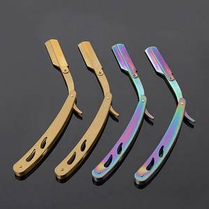 มีดโกนหนวดสำหรับผู้ชายมีดโกนหนวดแบบพับได้ขอบตรงทำจากสแตนเลสอเนกประสงค์พร้อมด้วยสีทองหลากสี - Product Image 4