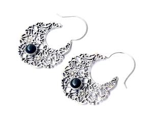 Vintage Bohemian Style Silver Plated <b>Hoop</b> <b>Earrings</b> Women's <b>Fashion</b> Jewelry with Natural Gemstone Studs Made From Brass - Product Image 1