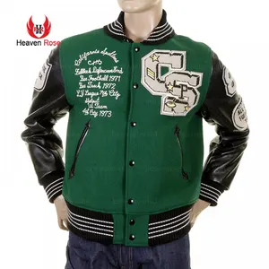 4 heaven ROSE giacca da uomo in lana verde Letterman con maniche in pelle nera giacca college invernale