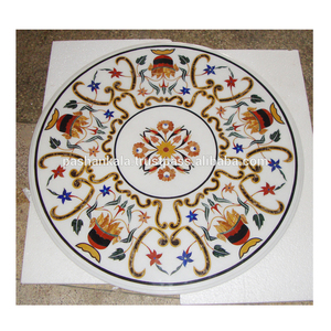 Belle Main En Marbre Blanc Incrusté De Forme Ronde De Table - Product Image 1