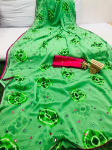 Sarees เสื้อไหมเรยอนสำหรับปาร์ตี้ออกแบบใหม่ล่าสุดของผู้หญิงเสื้อส่าหรีผ้าซาตินญี่ปุ่นผ้านิ่มพิมพ์ลายดิจิตอลชาติพันธุ์ - Product Image 6