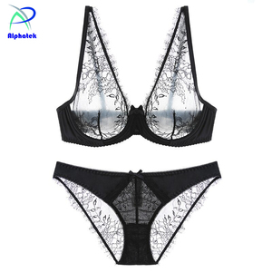 Sexy Women's Full <b>Lace</b> Transparent Ultra-thin Bra Panty Lingerie Suit Big Size Summer Cotton Satin Light Control <b>Shapewear</b> Set - Product Image 2