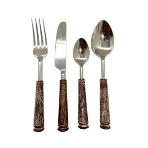 Couverts en bois métal manche en bois naturel cuillère fourchette couteau couverts ensemble nouveautés moderne - Product Image 1