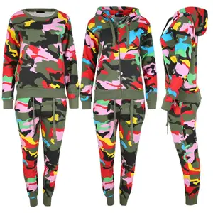 Mannen Vrouwen Dames Multi Colour Camouflage Loungewear Set Joggers Trainingspak