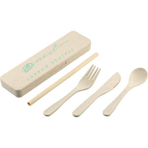 Utensilios de paja de trigo para Go-ecológico, conjunto de utensilios con tu logotipo - Product Image 1