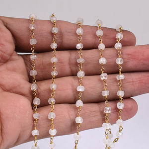 Cuentas de piedra lunar arcoíris, cadena de cuentas de rosario de plata de ley 925 con collar de moda chapado en oro para regalo de boda. - Product Image 5