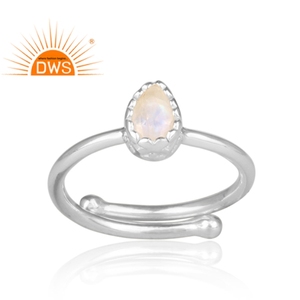 Anillo de plata de primera ley con piedra lunar para mujer, sortija, plata esterlina, arco iris - Product Image 2