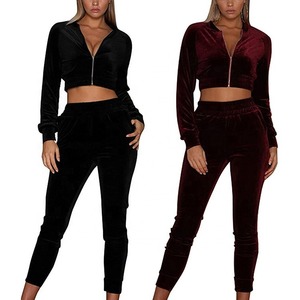 Women's Zipper Top Velvet Full Sleeve Track Suit Women's Front Zip Top Sweat Suit - Product Image 5