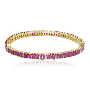 Bracelet en or jaune, style ovale, ouvert, pierre précieuse rubis, 14 carats, vente en gros, bijoux - Product Image 1