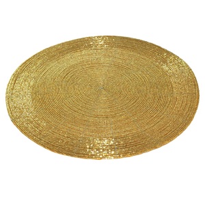 India Craft Golden Round <b>Beaded</b> <b>Placemat</b> for Dining Table - Product Image 1