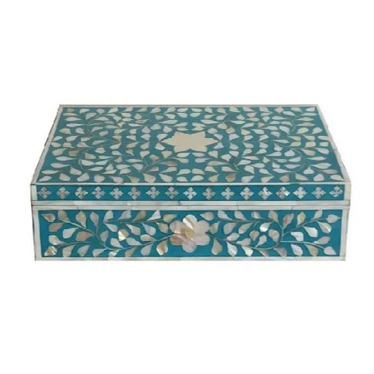 Kotak Perhiasan Tatahan Mutiara Grosir Kerajinan Dekorasi India Kotak Hadiah Kayu Kotak Mewah