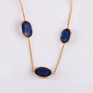 Collar de cadena de piedras preciosas de zafiro azul Natural, oro amarillo de 18k, bonito diseño hecho a mano, fabricante de joyería fina - Product Image 5