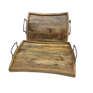 Bandeja de madera para servir alimentos con asas de metal Juego de 3 bandejas de postres de chocolates de diferentes tamaños al precio más bajo - Product Image 3