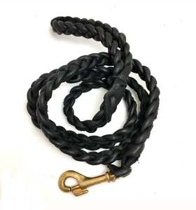 Correa de cuero negro para perro, Correa trenzada para perro - Product Image 1