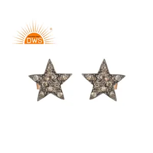 High Quality Pave Diamond Earrings Jewelry Manufacturer Mini Star Design Rose Gold Plated Silver Stud Earrings