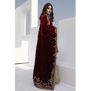 Chal de terciopelo de color bordado, chal paquistaní, ropa de boda y fiesta, casa comercial AJM, bonito, oferta - Product Image 5
